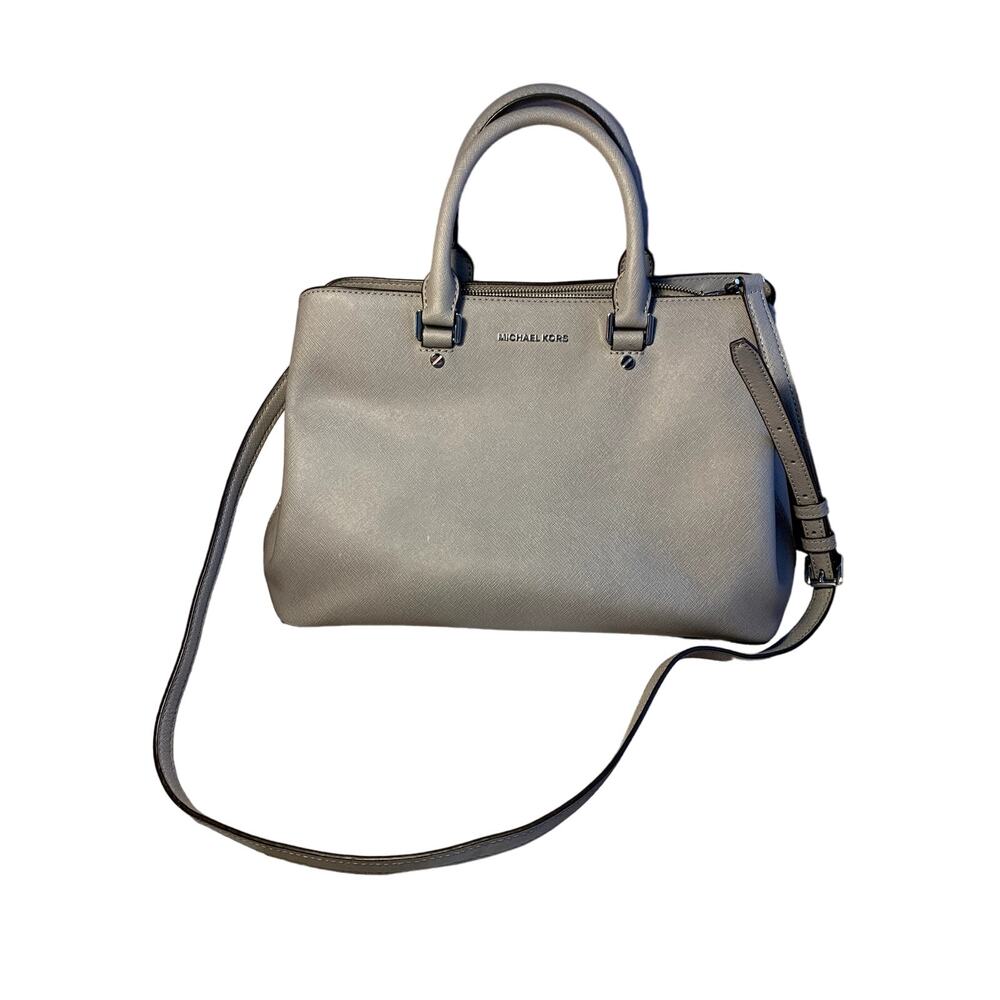 Michael Kors Savannah Satchel Saffiano Leather Pearl Grey Bag